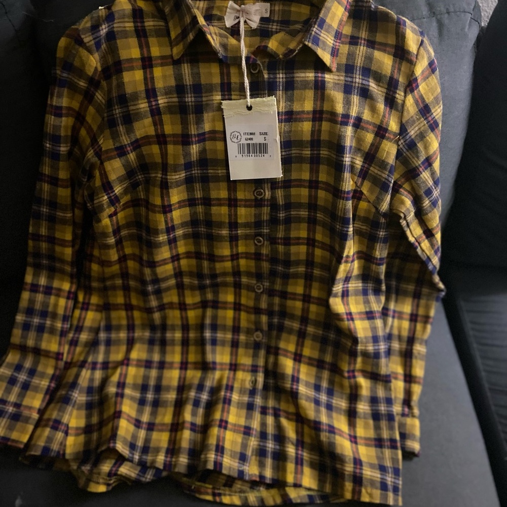 Plaid Button Down Shirt - Yellow and Blue